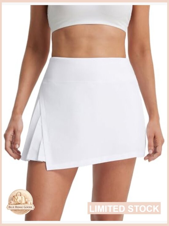 High Waisted Pleated Tennis Skort with Pockets Athletic A-Line Sporty Skirt - Picture 2 of 7